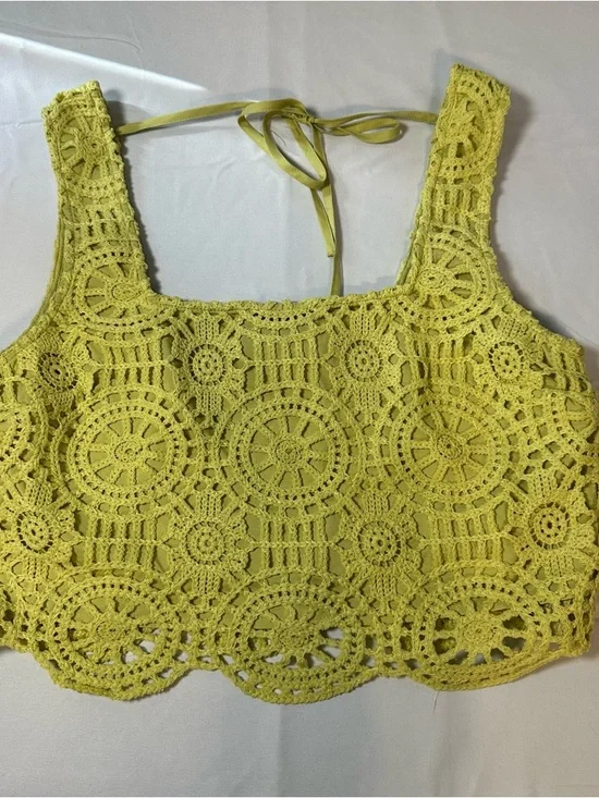 Vici Crochet Square Neck Crop Top in Lime - Picture 1 of 5